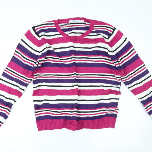 EWM Womens Purple Striped  Pullover Jumper Size L