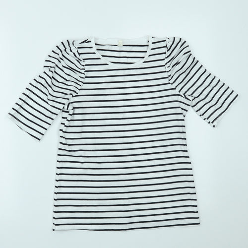 Basics Womens White Striped  Basic T-Shirt Size S