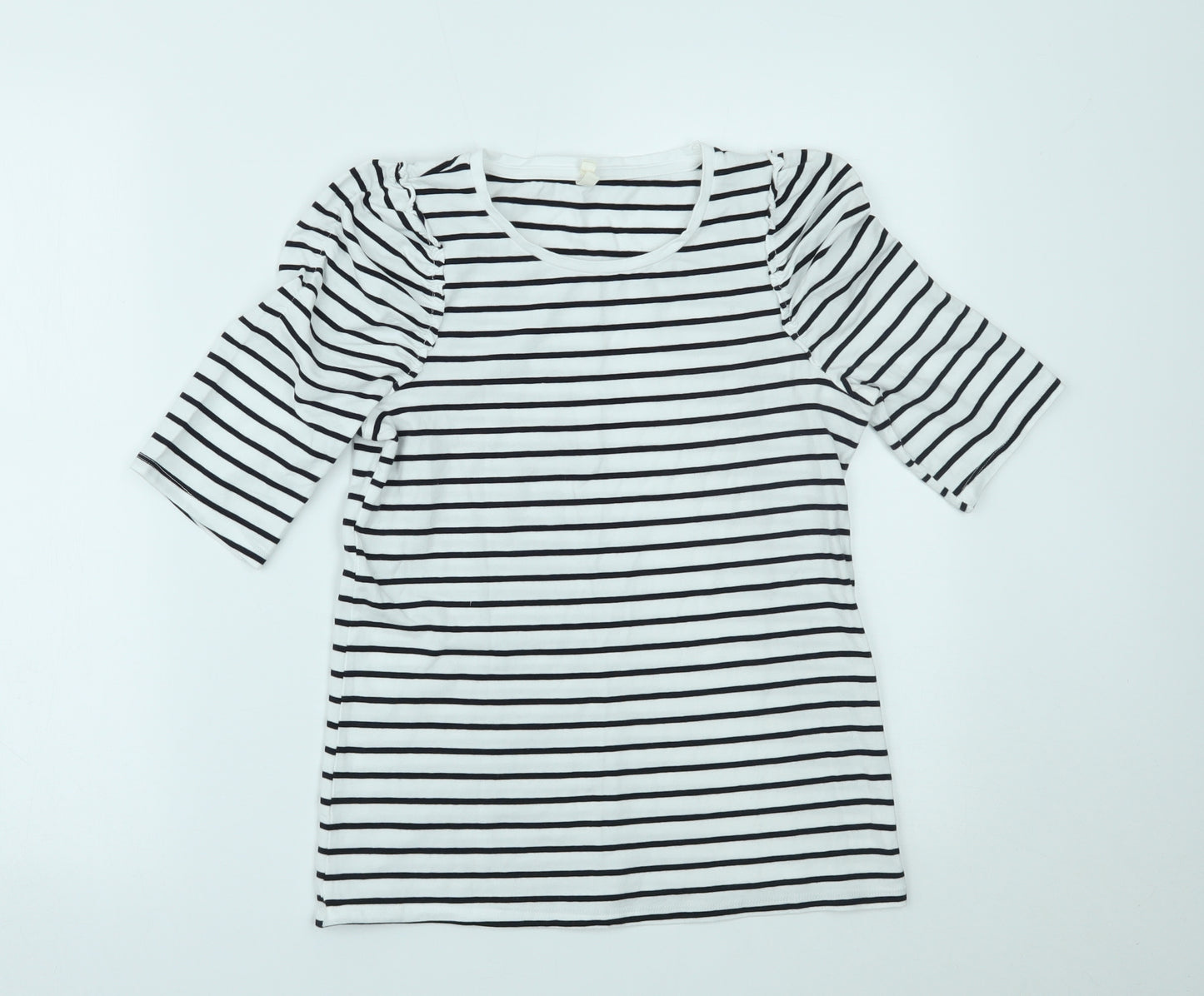 Basics Womens White Striped  Basic T-Shirt Size S