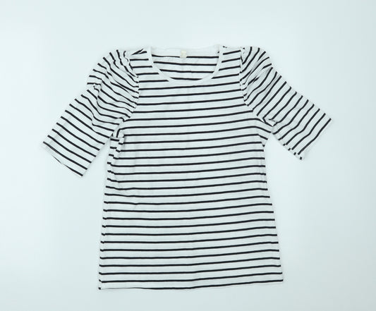 Front view of Basics women’s white striped basic t-shirt, size S