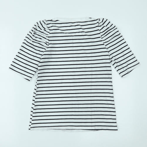 Basics Womens White Striped  Basic T-Shirt Size S