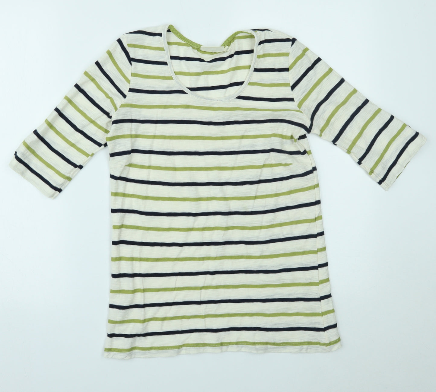 Aldini Womens Green Striped  Basic T-Shirt Size S