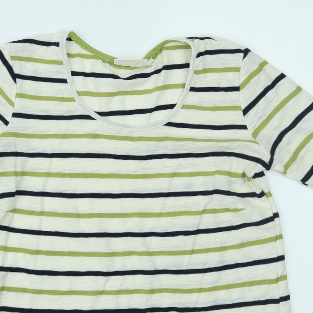 Aldini Womens Green Striped  Basic T-Shirt Size S