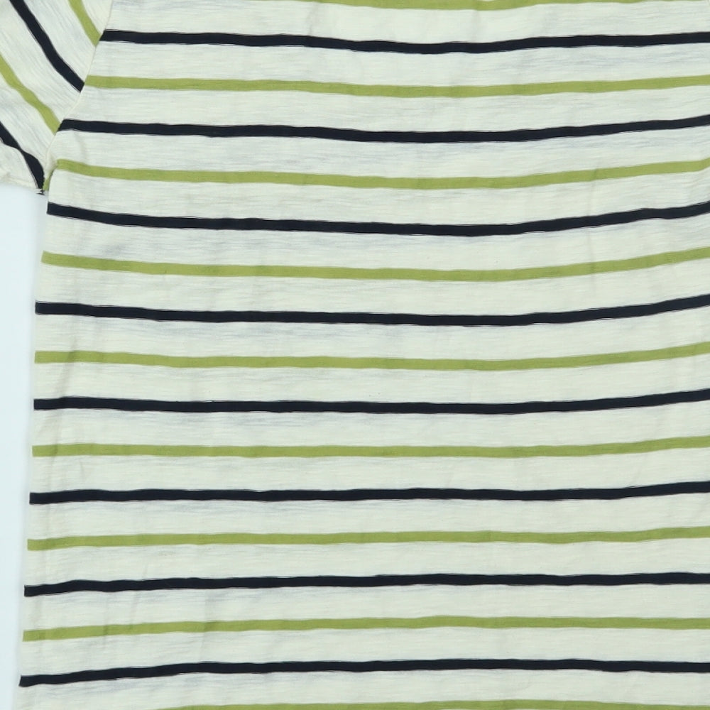 Aldini Womens Green Striped  Basic T-Shirt Size S