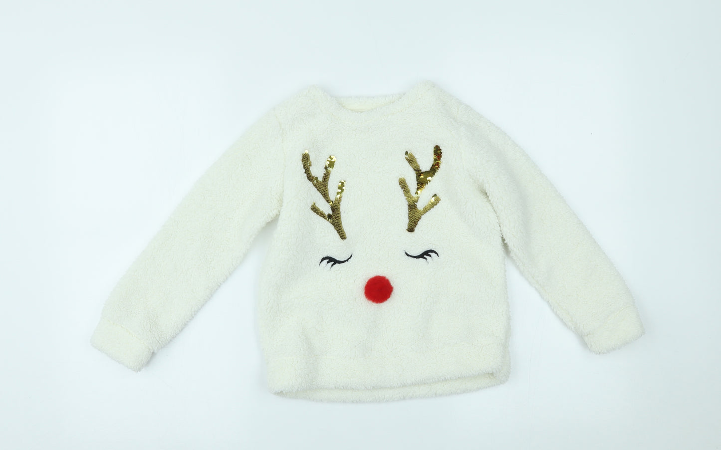 F&F Girls White   Pullover Jumper Size 6-7 Years  - christmas