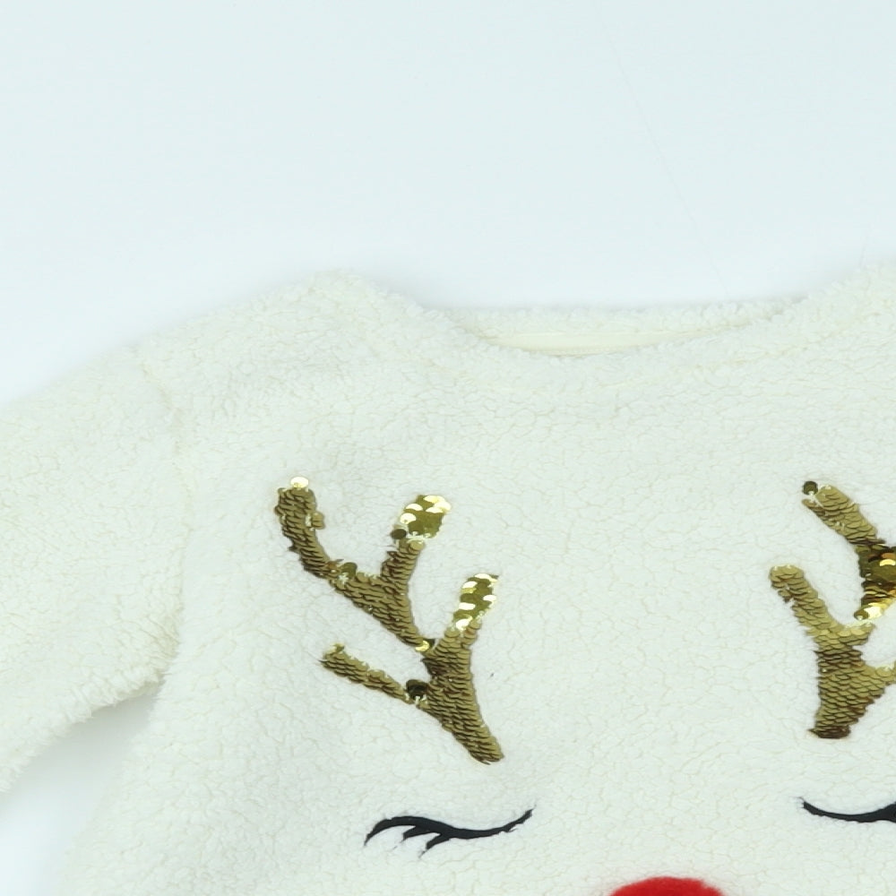 F&F Girls White   Pullover Jumper Size 6-7 Years  - christmas