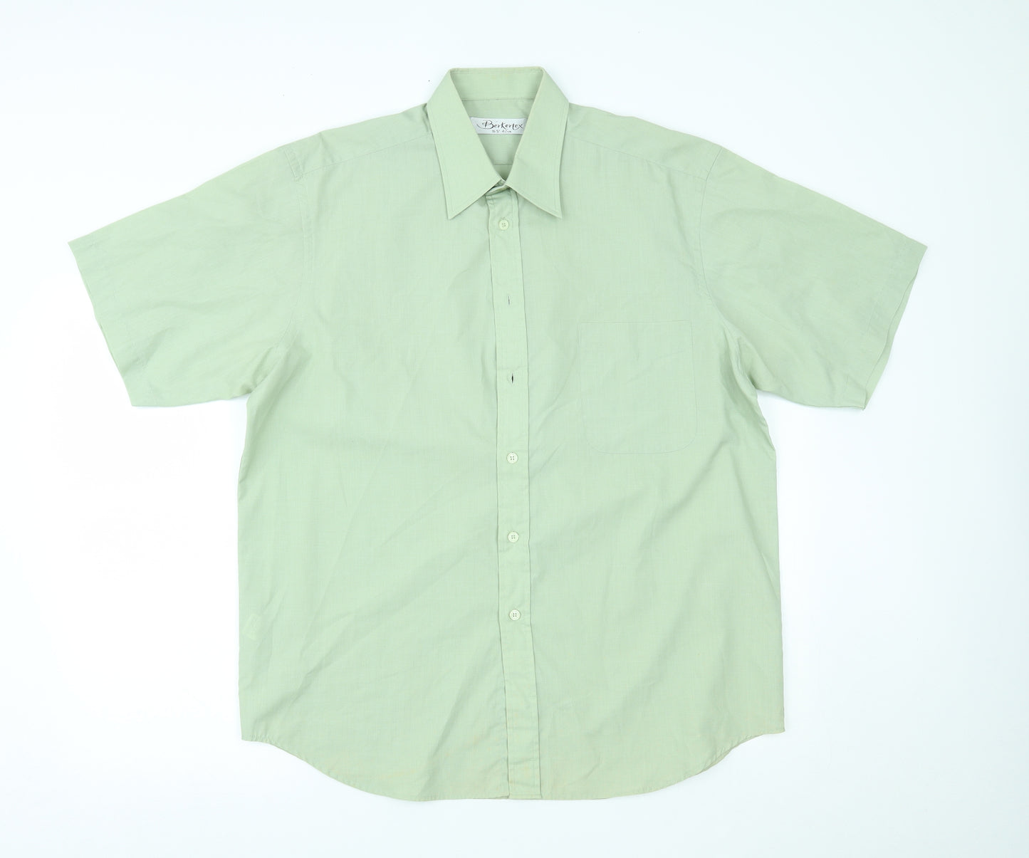 Berkertex Mens Green    Button-Up Size 16.5