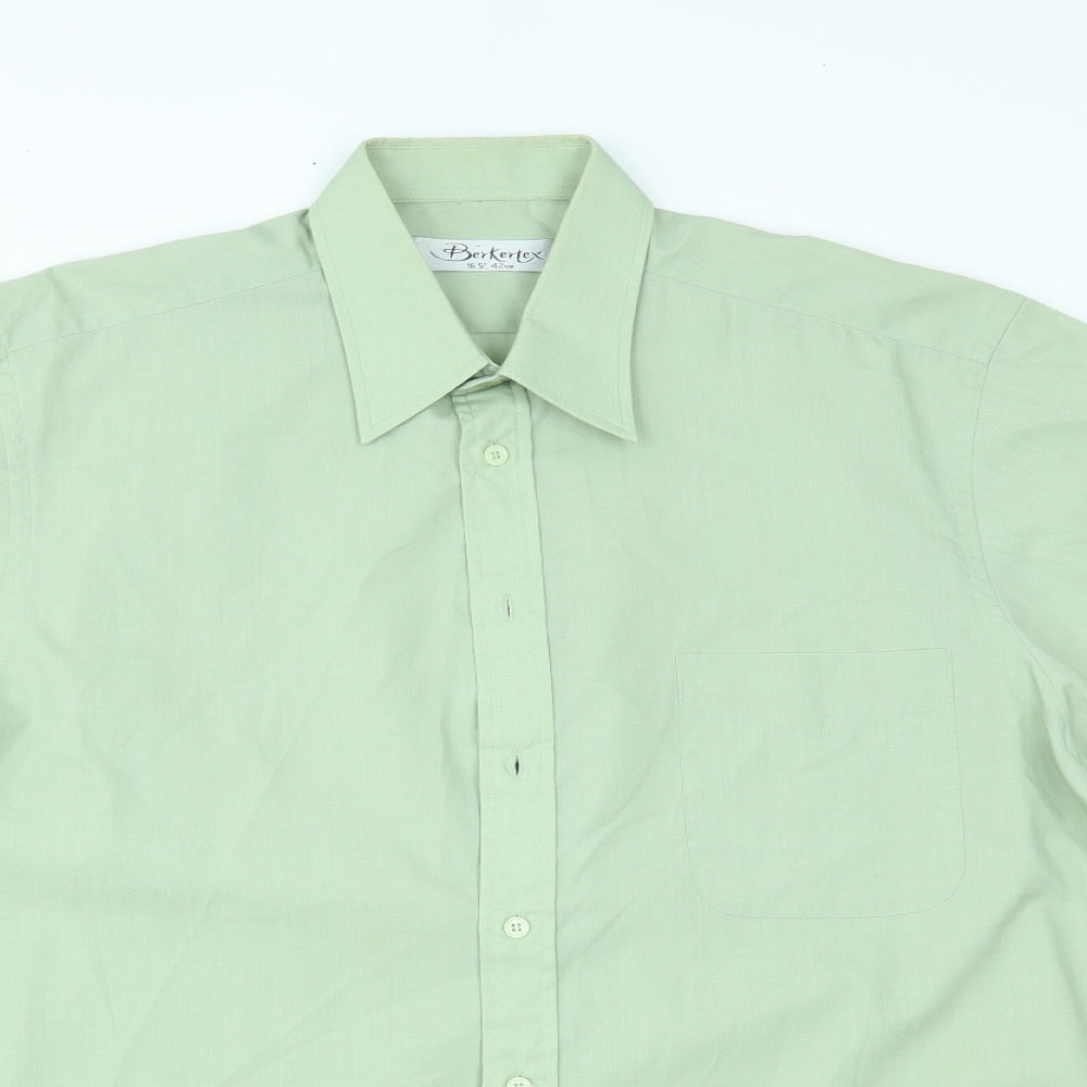 Berkertex Mens Green    Button-Up Size 16.5