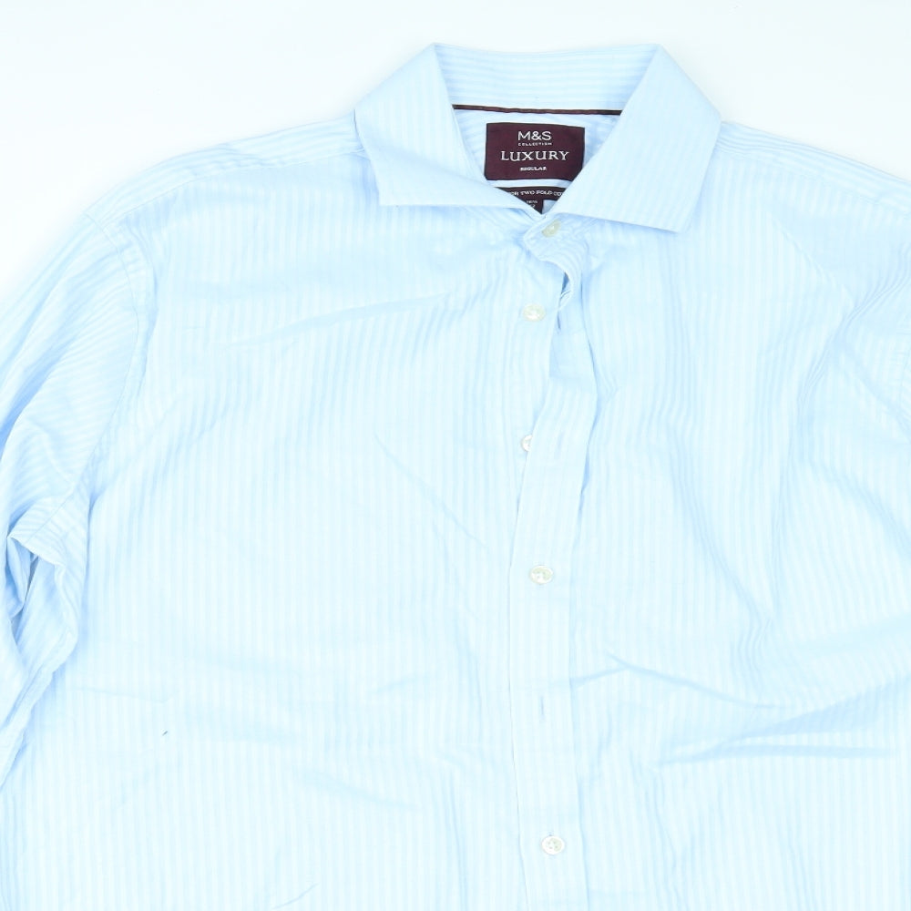 Marks and Spencer Mens Blue Striped   Dress Shirt Size 16.5