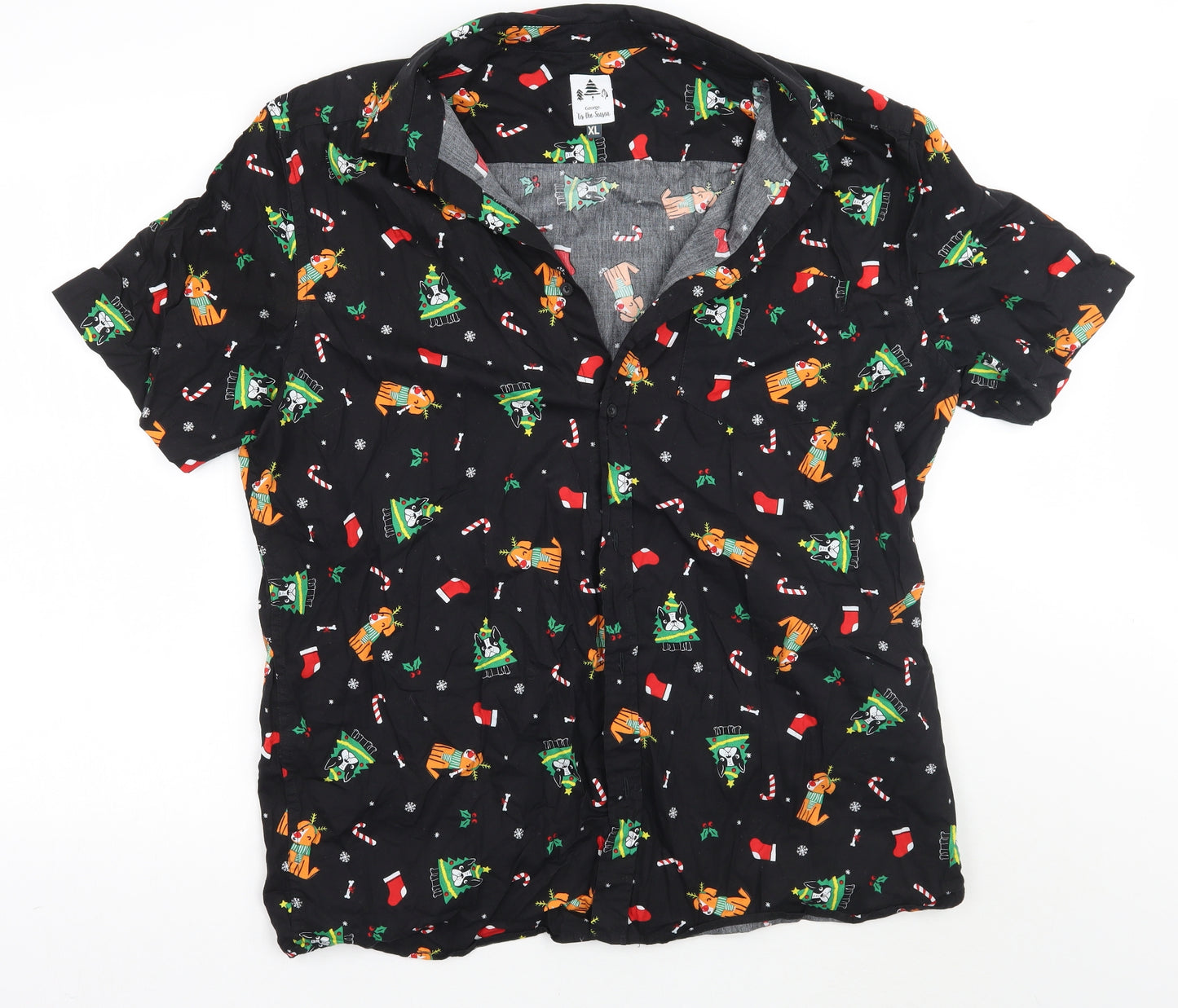 George Mens Black Geometric   Button-Up Size XL  - Christmas