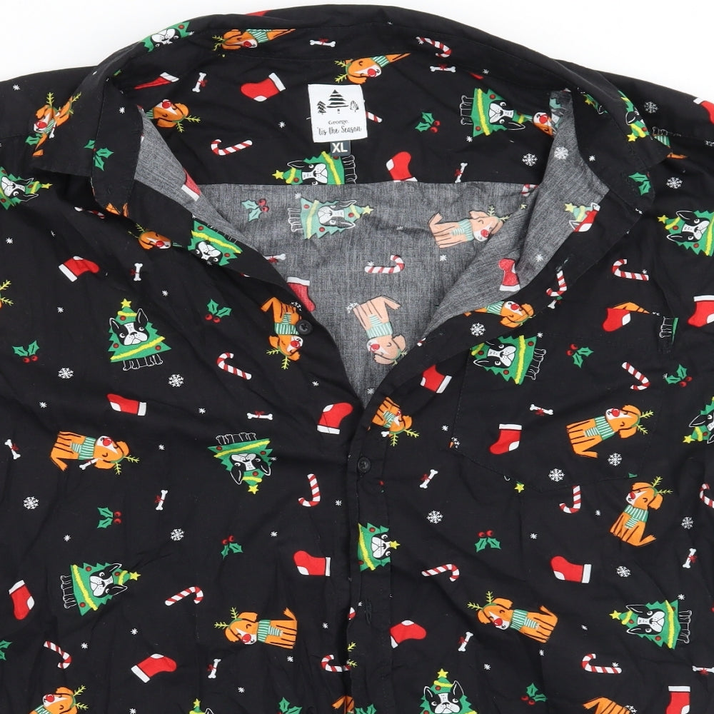 George Mens Black Geometric   Button-Up Size XL  - Christmas