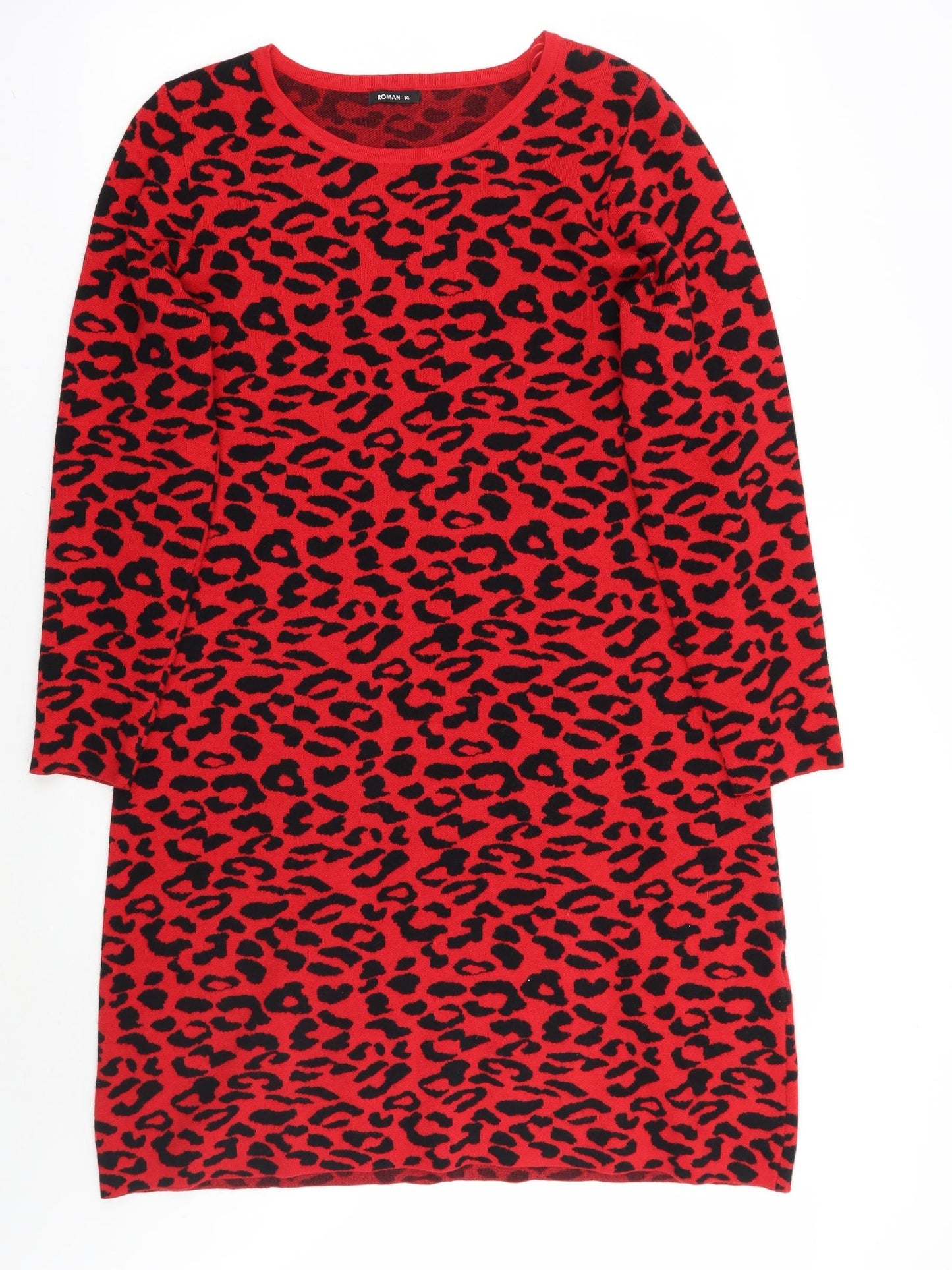 Roman Womens Red Animal Print  A-Line  Size 14