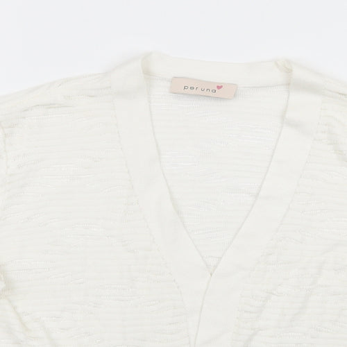 Per Una Womens White Striped  Cardigan Jumper Size 12