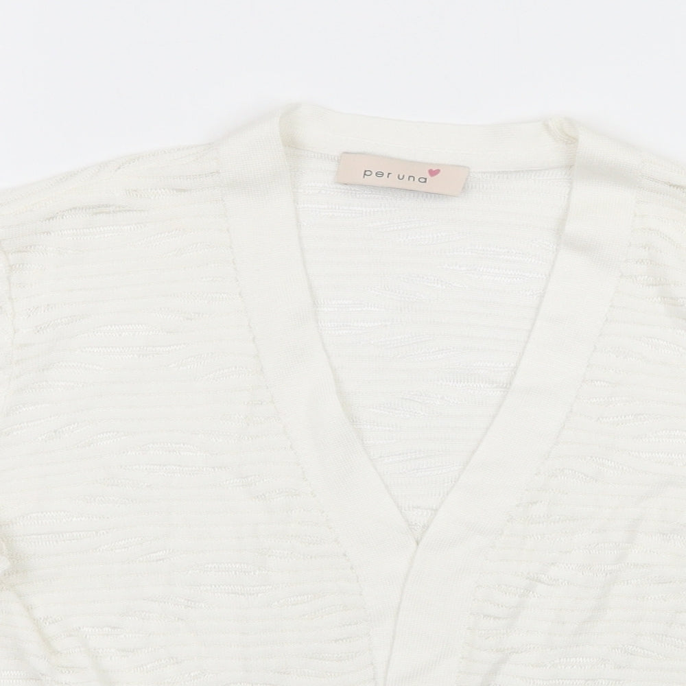 Per Una Womens White Striped  Cardigan Jumper Size 12