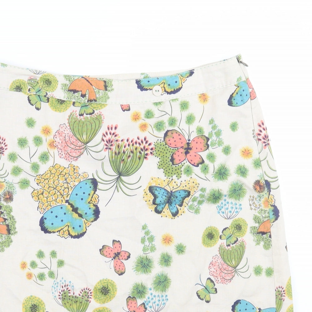 White Stuff Womens Beige Floral  A-Line Skirt Size 14