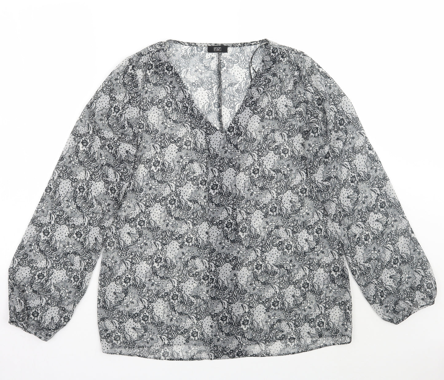 F&F Womens White Floral  Basic Blouse Size 12