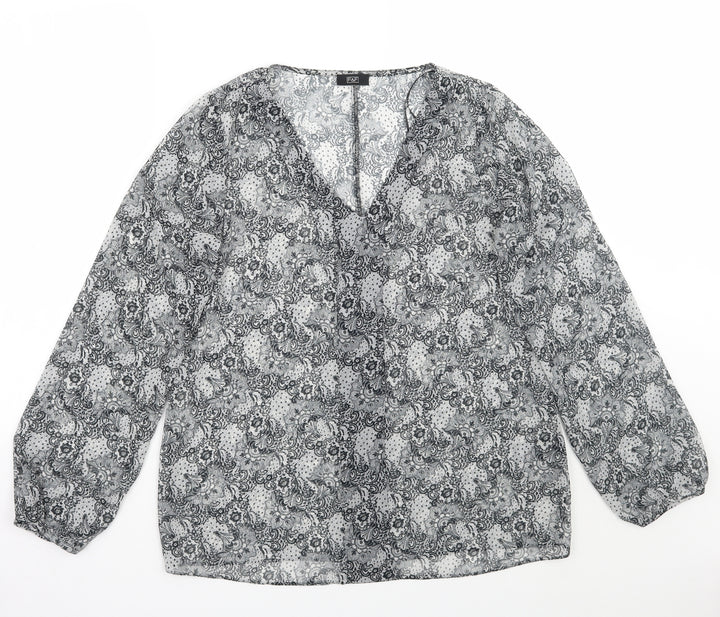 F&F Womens White Floral  Basic Blouse Size 12