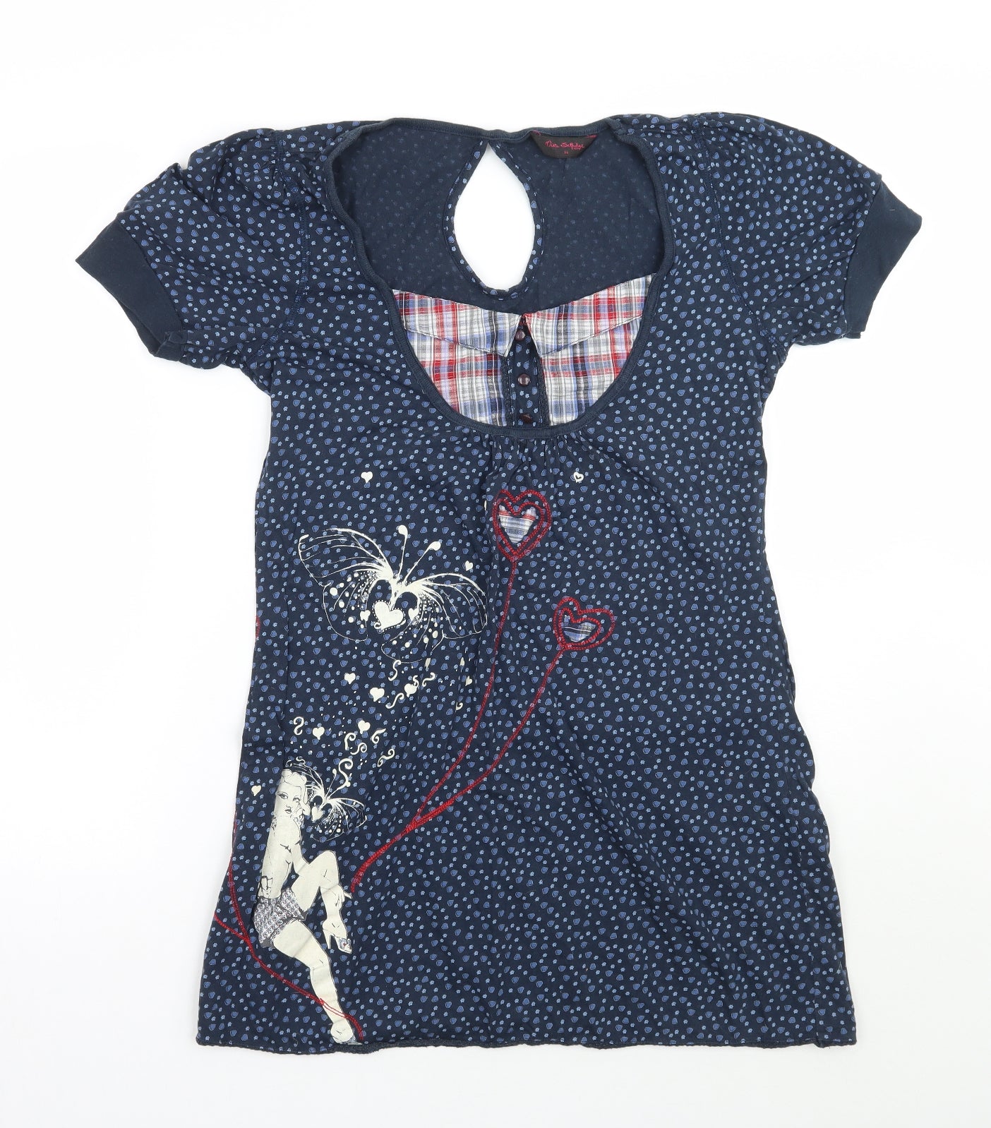 Miss Selfridge Womens Blue Geometric  Basic T-Shirt Size 14
