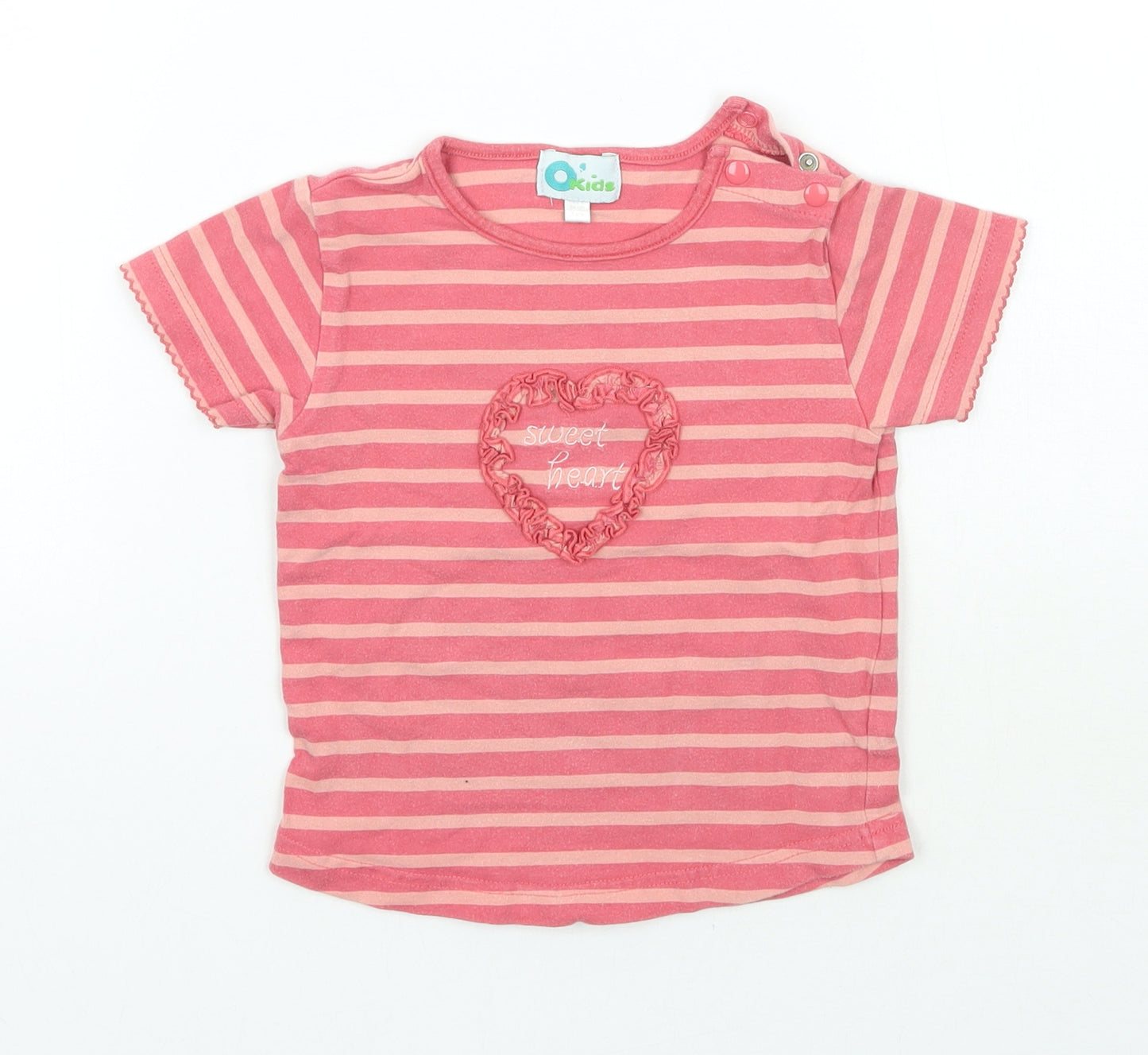 o kids Girls Pink Striped  Basic T-Shirt Size 3 Years