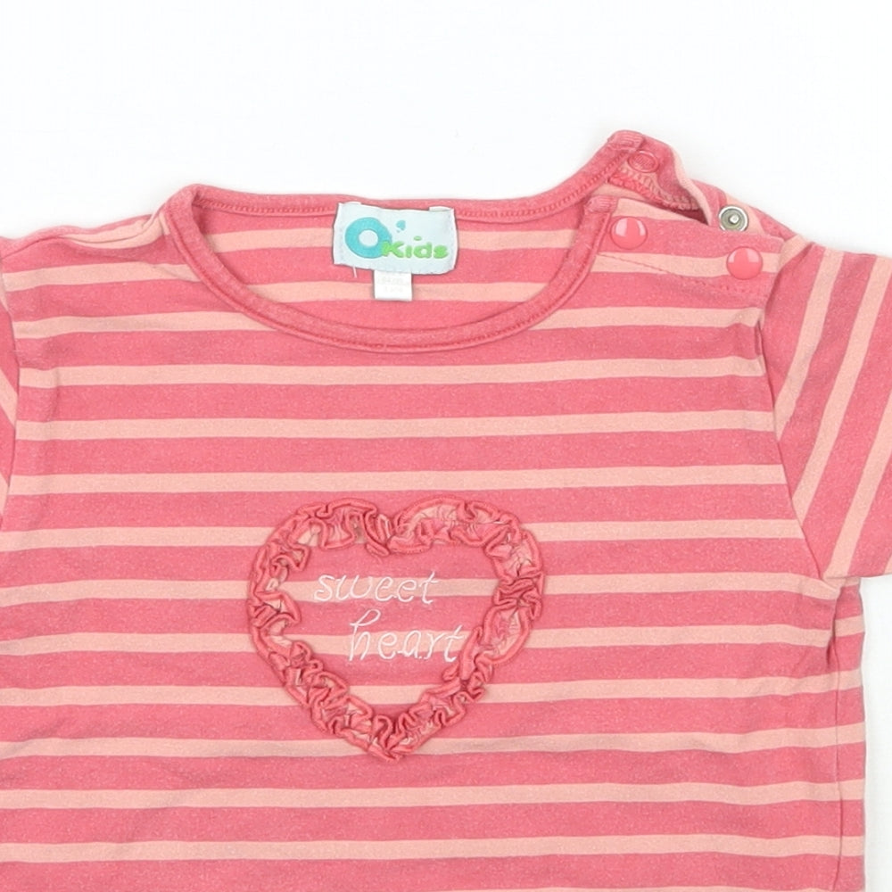 o kids Girls Pink Striped  Basic T-Shirt Size 3 Years