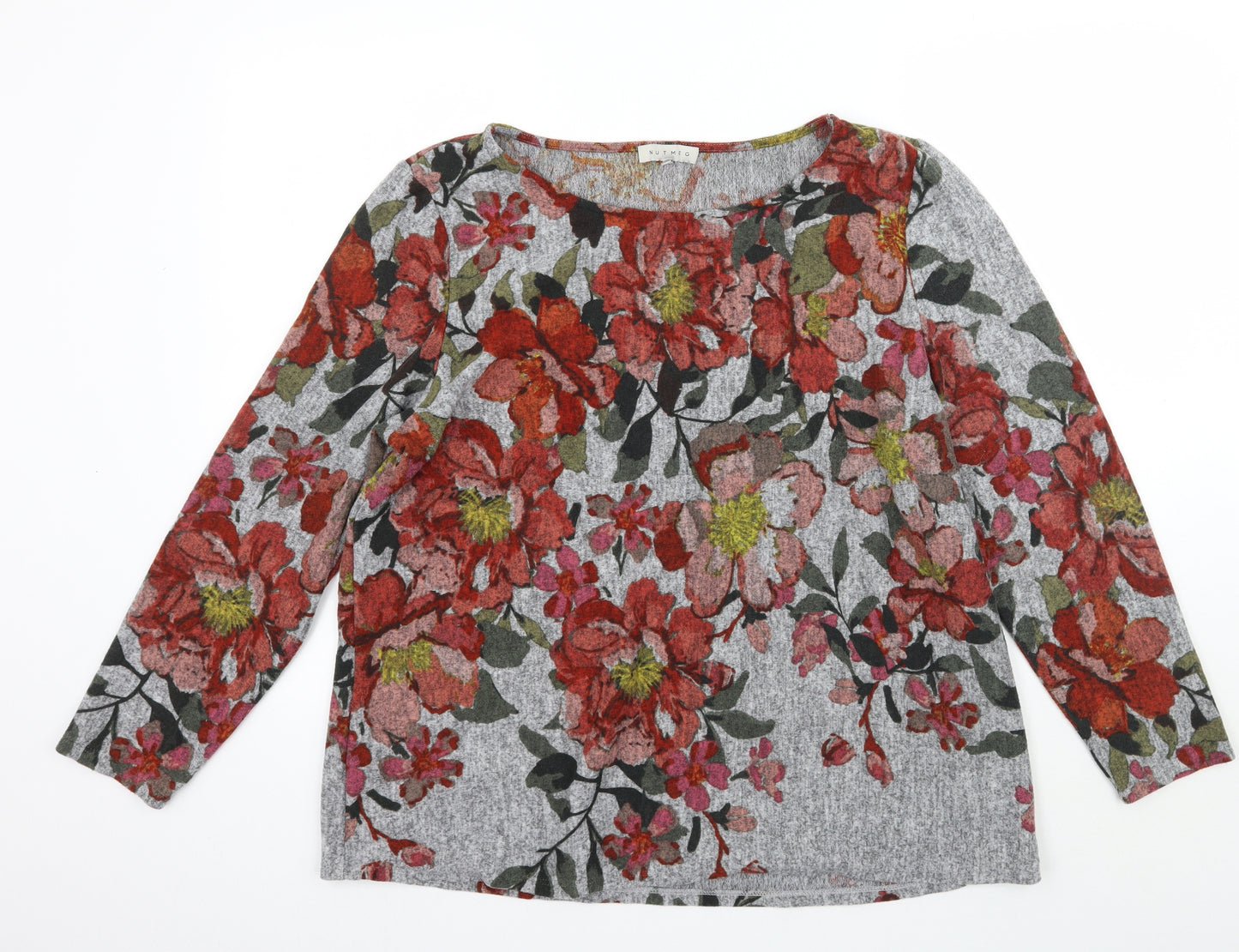 Nutmeg Womens Grey Floral  Basic Blouse Size 20