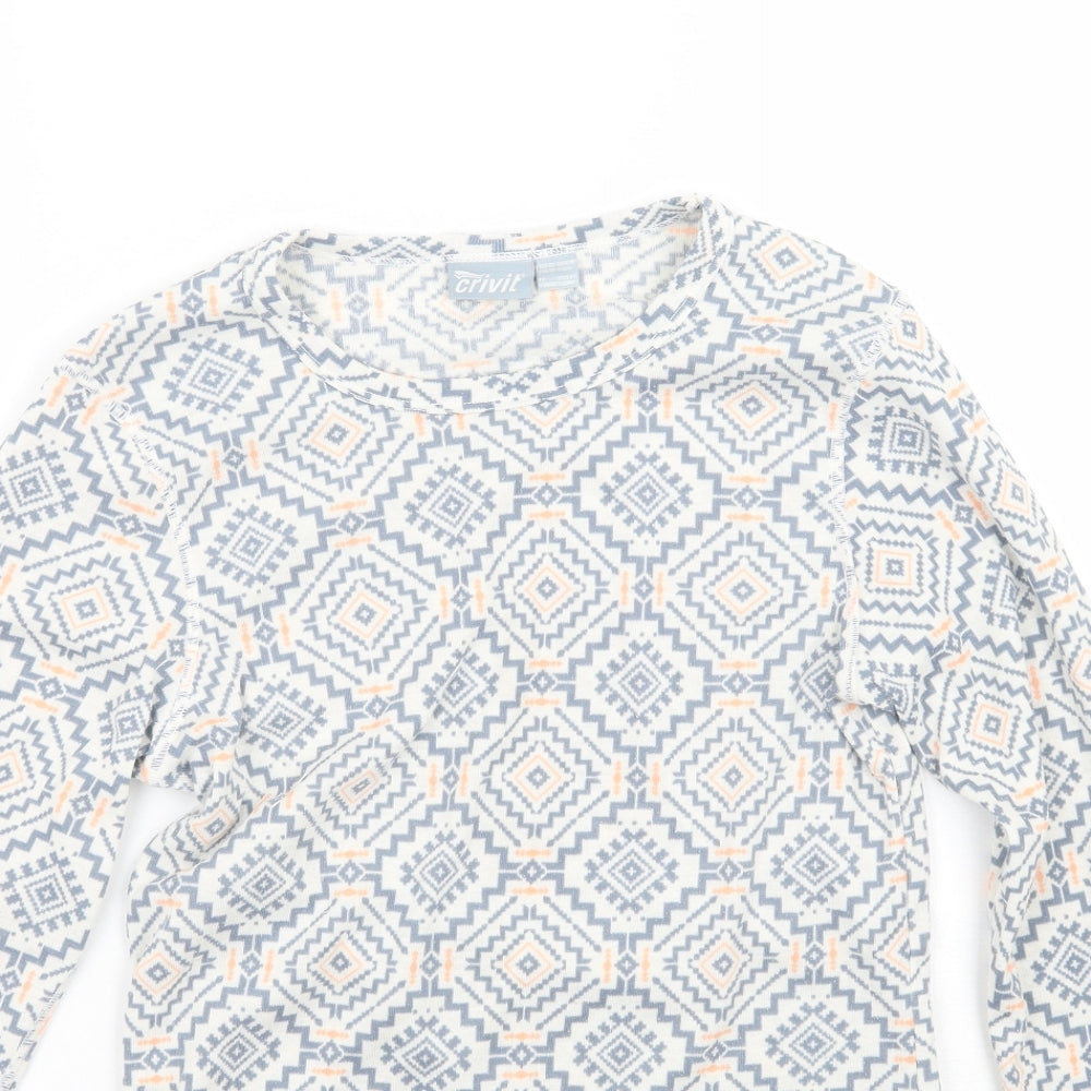 Crivit Womens White Geometric  Basic T-Shirt Size 10