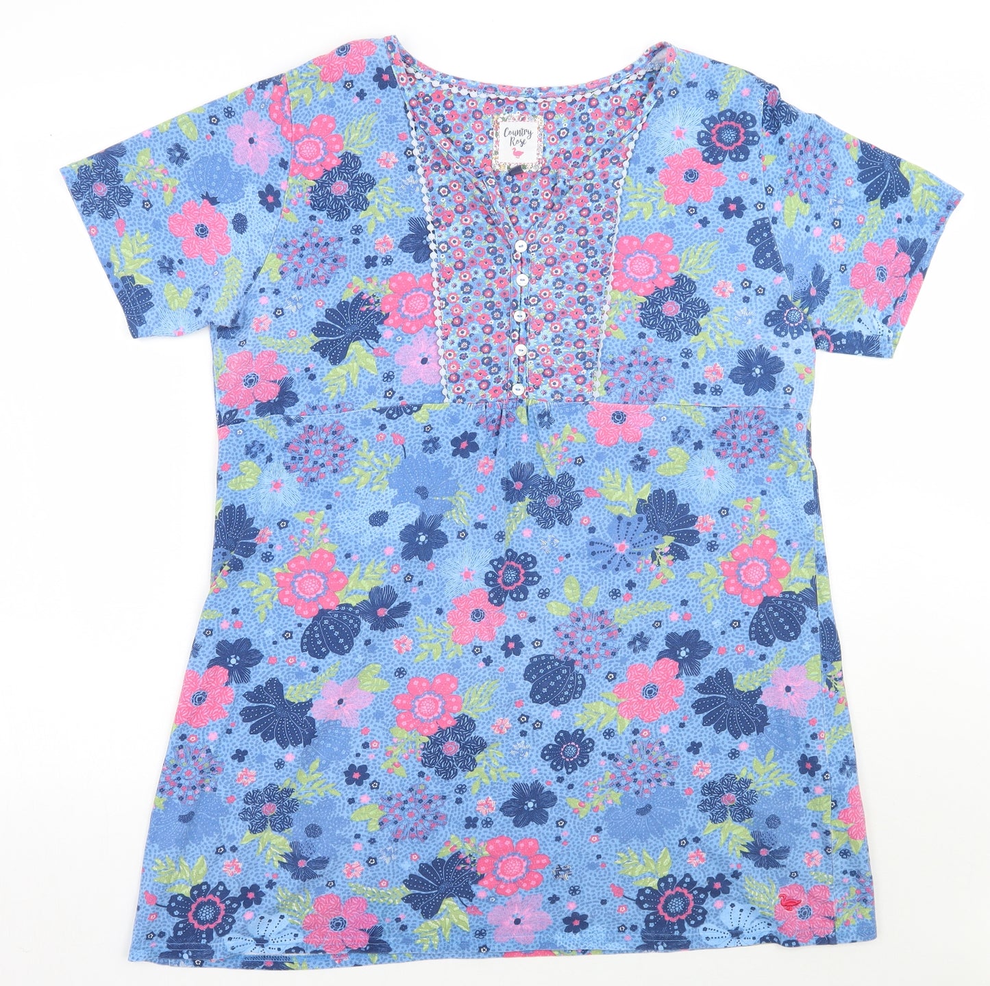 country rose Womens Blue Floral  Basic T-Shirt Size L