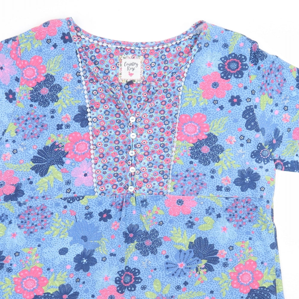 country rose Womens Blue Floral  Basic T-Shirt Size L