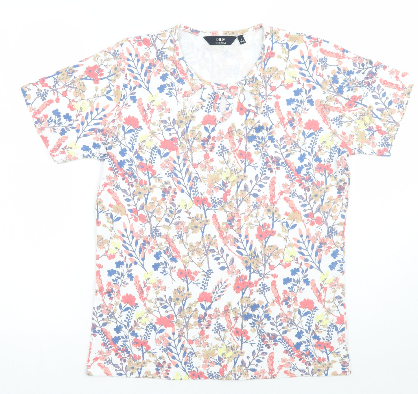 Isle Womens White Floral  Basic T-Shirt Size 10