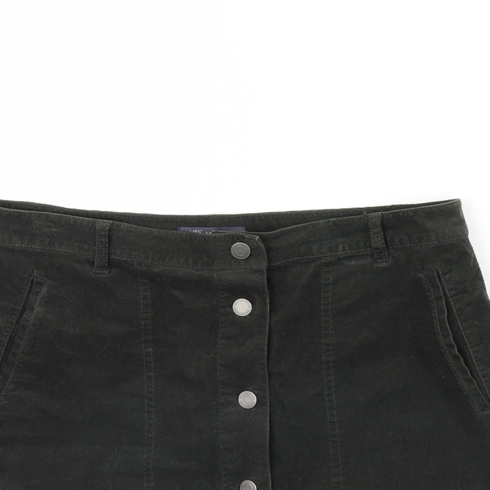M&S Womens Green  Corduroy Mini Skirt Size 14