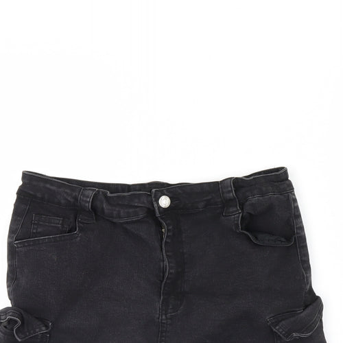 Pretty little thing Womens Black  Denim Mini Skirt Size 14