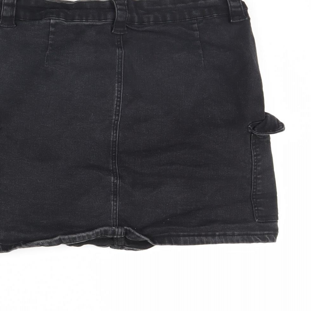 Pretty little thing Womens Black  Denim Mini Skirt Size 14