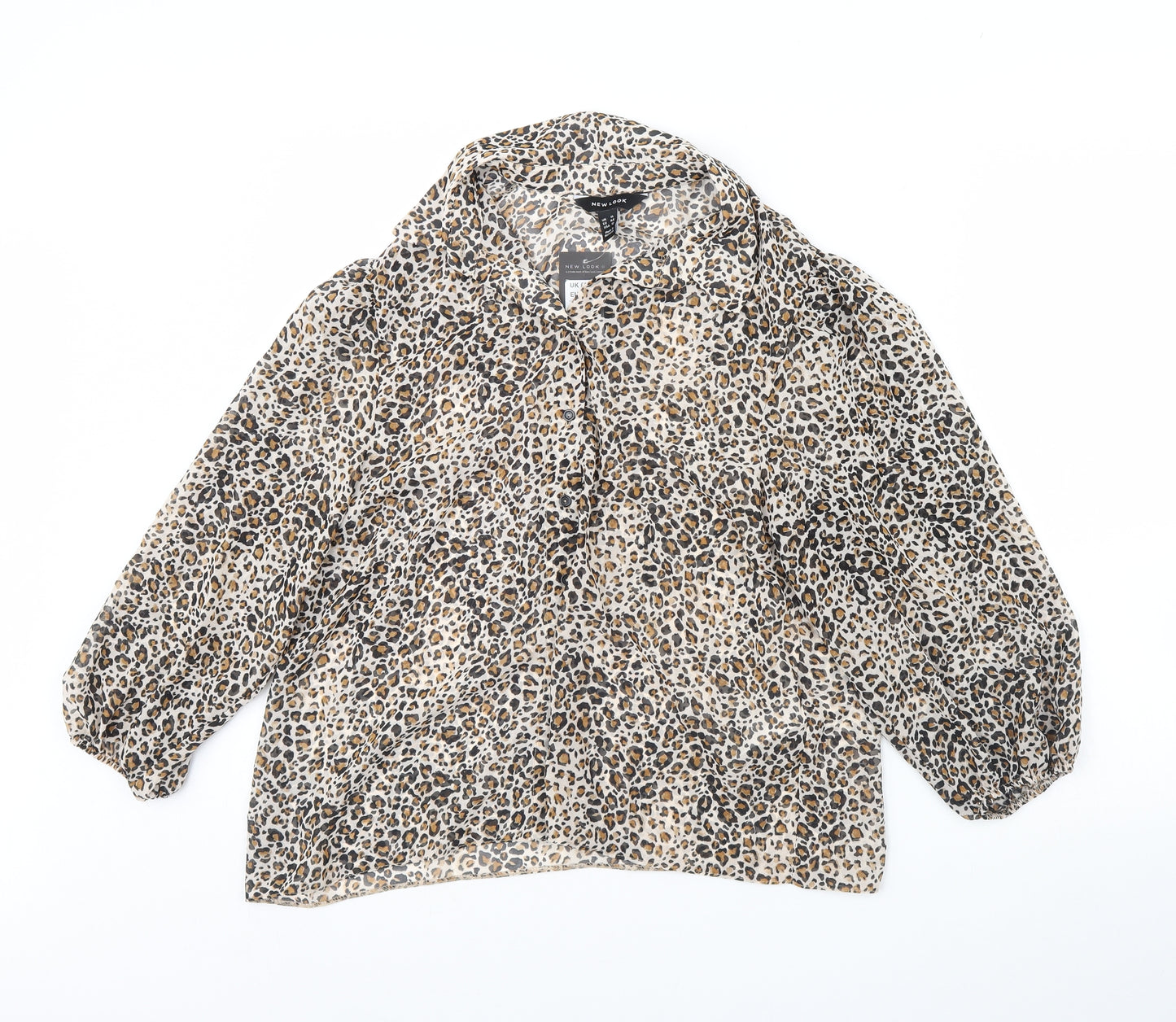 New Look Womens Brown Animal Print  Basic Button-Up Size 16