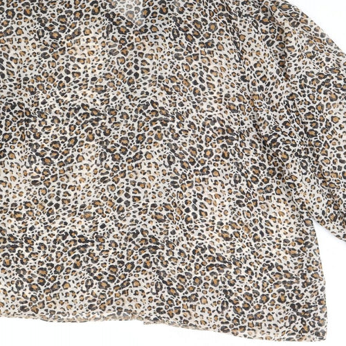 New Look Womens Brown Animal Print  Basic Button-Up Size 16