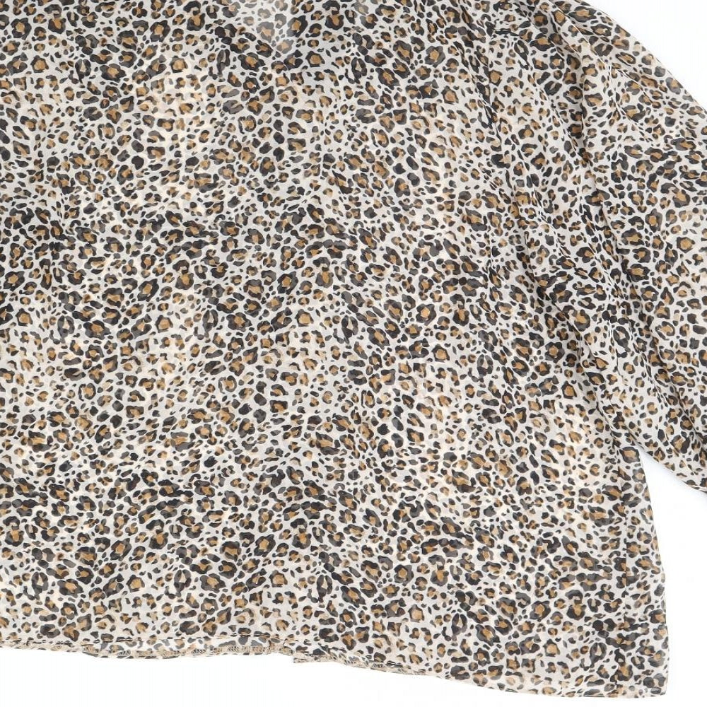 New Look Womens Brown Animal Print  Basic Button-Up Size 16