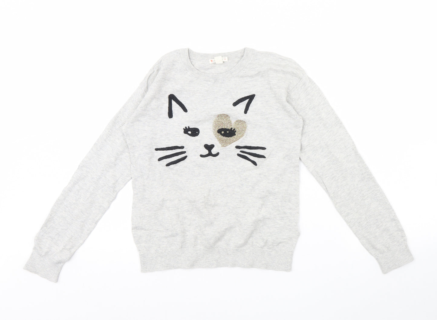 Crewcuts Girls Grey   Pullover Jumper Size 12 Years  - Cat