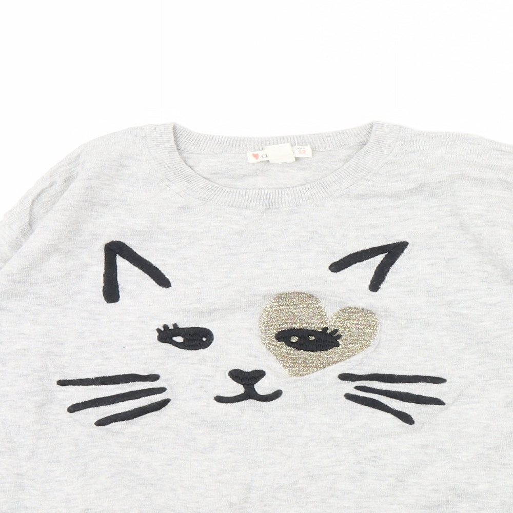 Crewcuts Girls Grey   Pullover Jumper Size 12 Years  - Cat