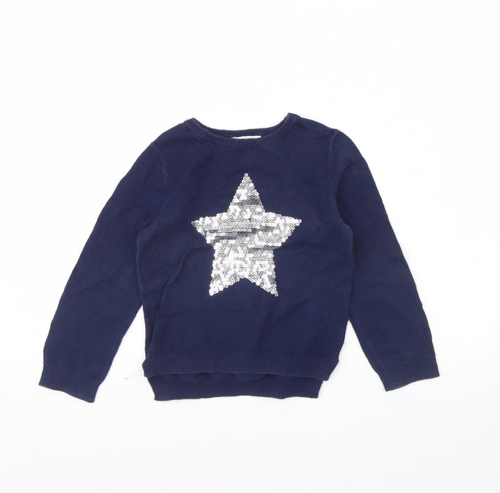 H&M Girls Blue Pullover Jumper Size 2 Years - star