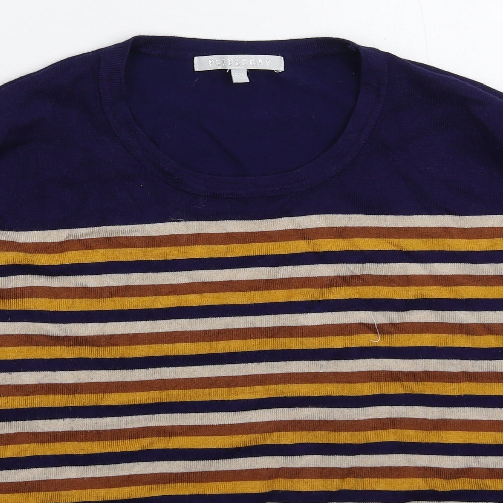 Pebble Bay Womens Blue Striped Knit Pullover Jumper Size M