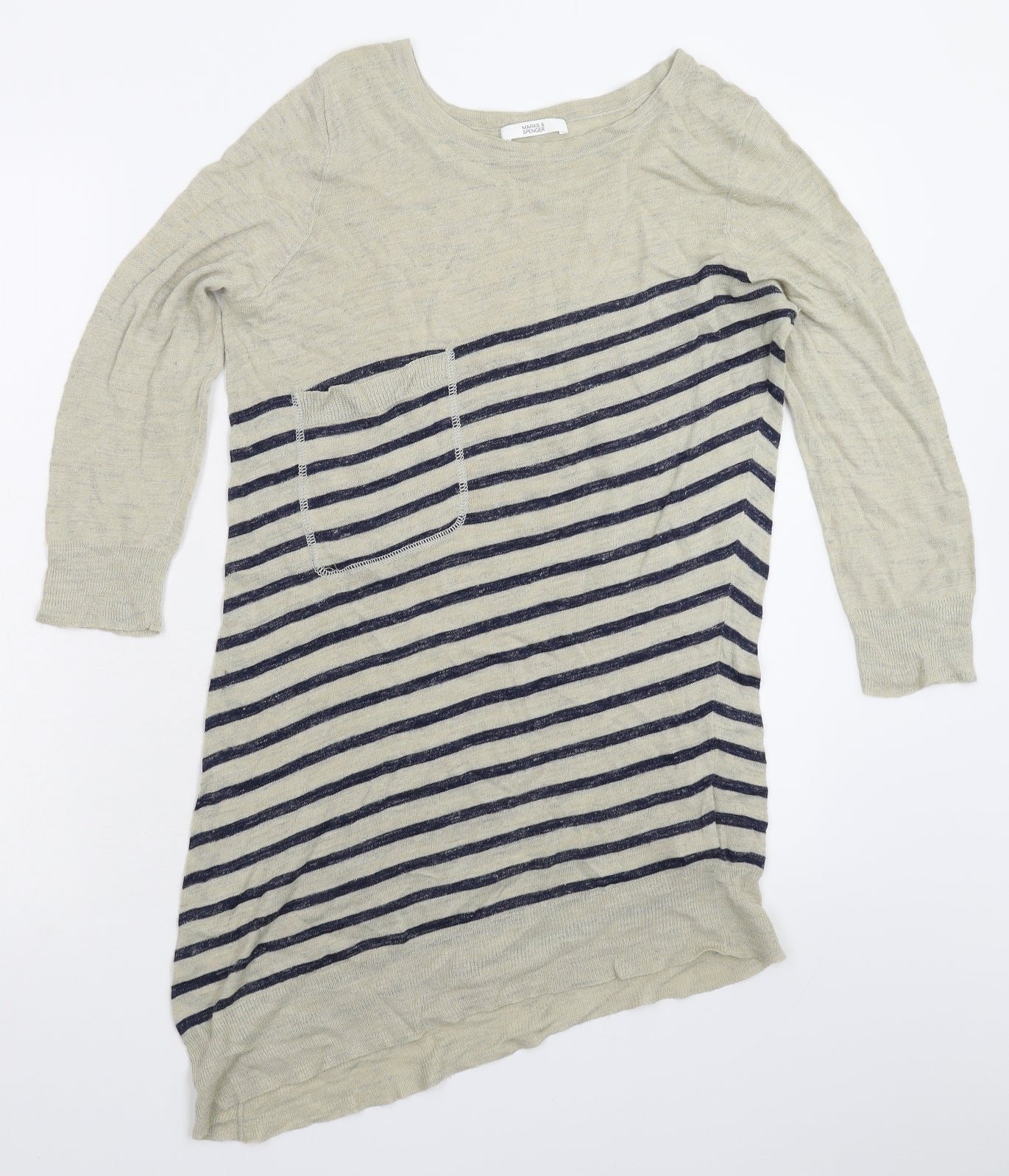 Marks and Spencer Womens Grey Striped Knit Pullover Jumper Size 12