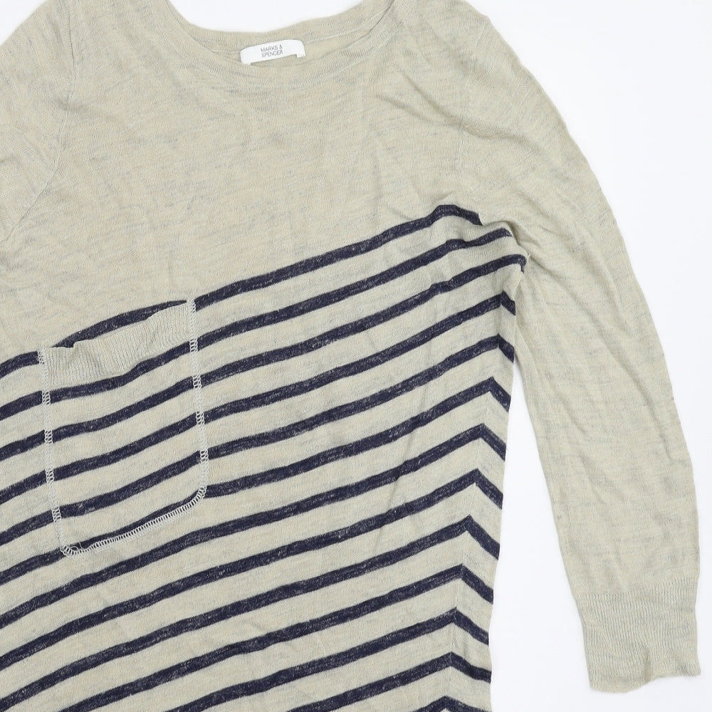 Marks and Spencer Womens Grey Striped Knit Pullover Jumper Size 12