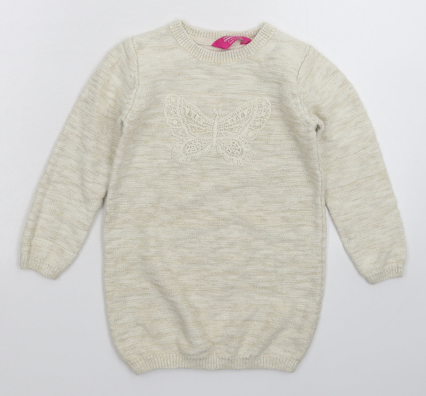 Young Dimension Girls Beige  Knit Jumper Dress  Size 6-7 Years