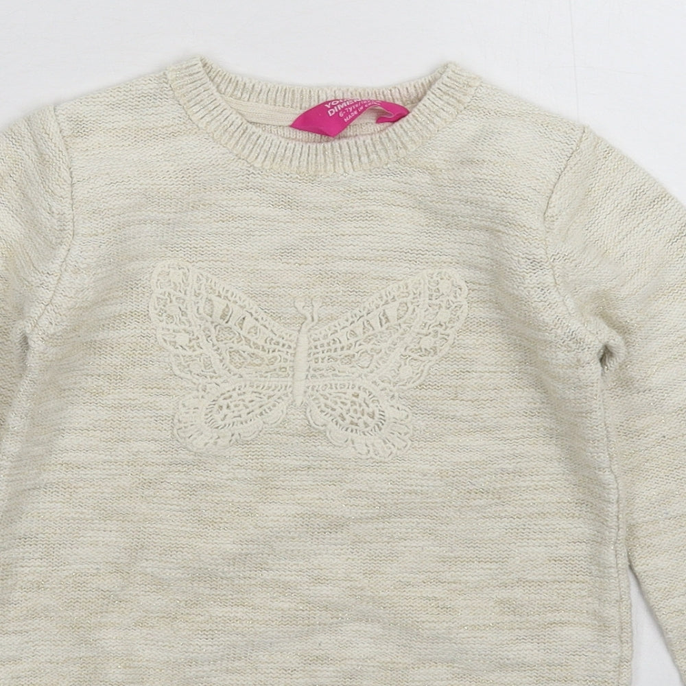 Young Dimension Girls Beige  Knit Jumper Dress  Size 6-7 Years