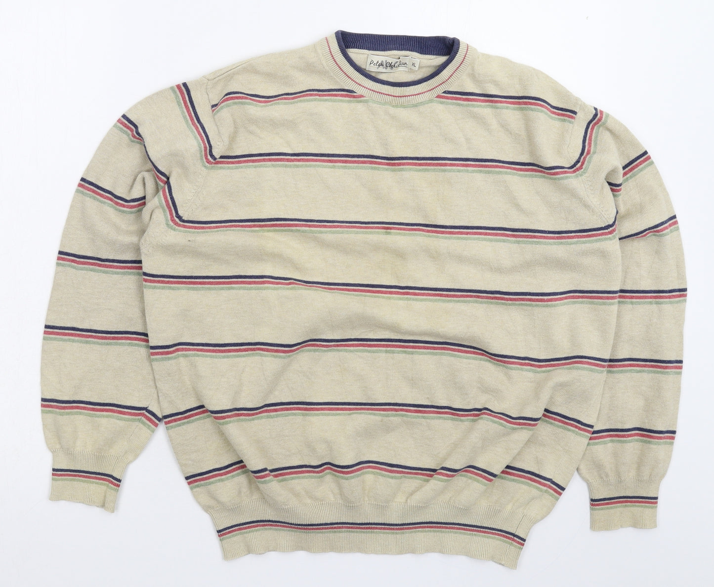 Peter Christian Mens Grey Striped Knit Pullover Jumper Size XL