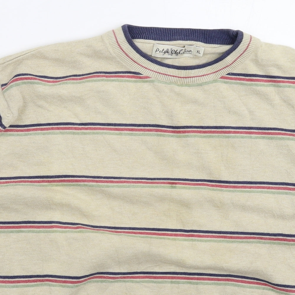 Peter Christian Mens Grey Striped Knit Pullover Jumper Size XL