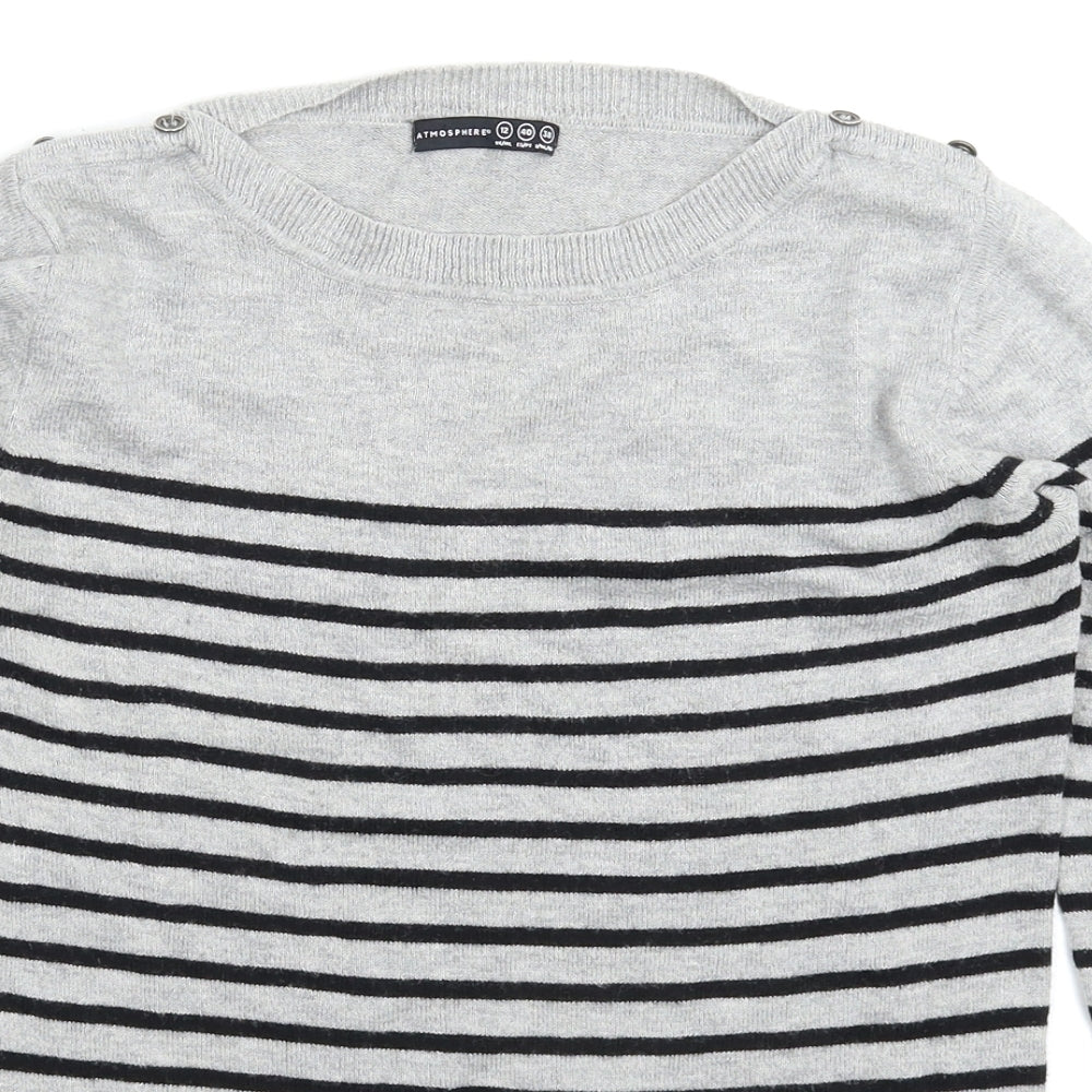 Atmosphere Womens Grey Striped Knit Pullover Jumper Size 12