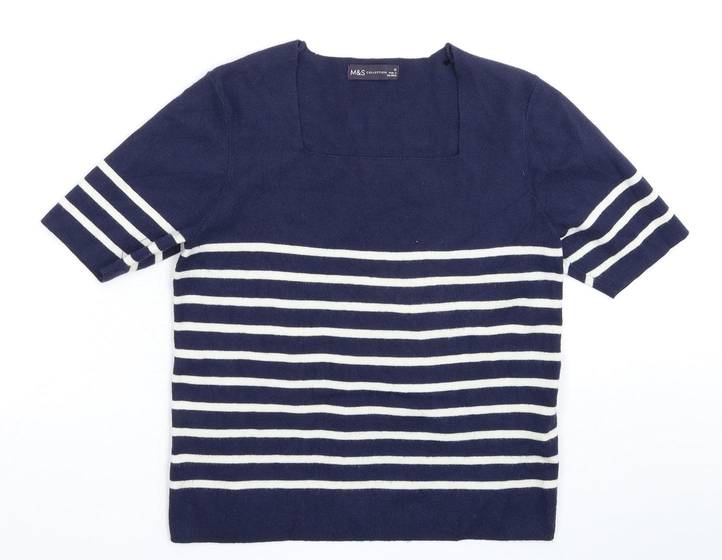 Marks and Spencer Womens Blue Striped Knit Pullover Jumper Size 12