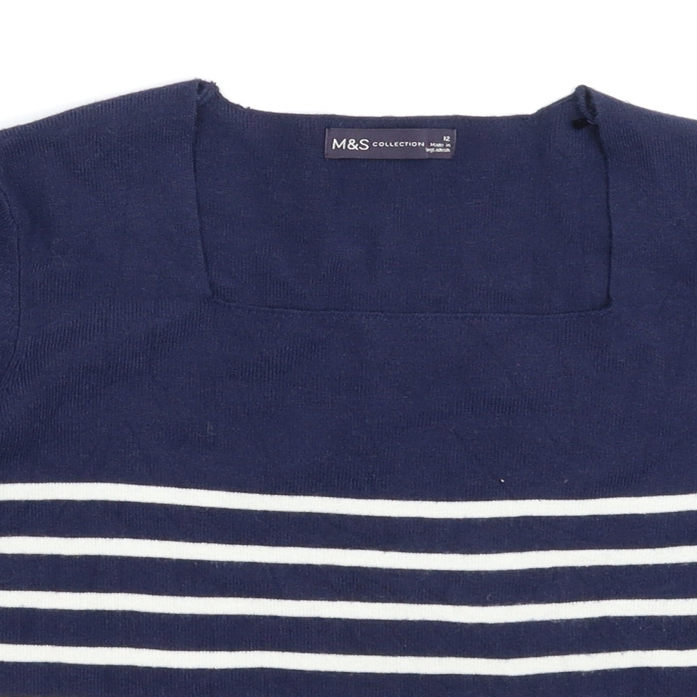 Marks and Spencer Womens Blue Striped Knit Pullover Jumper Size 12