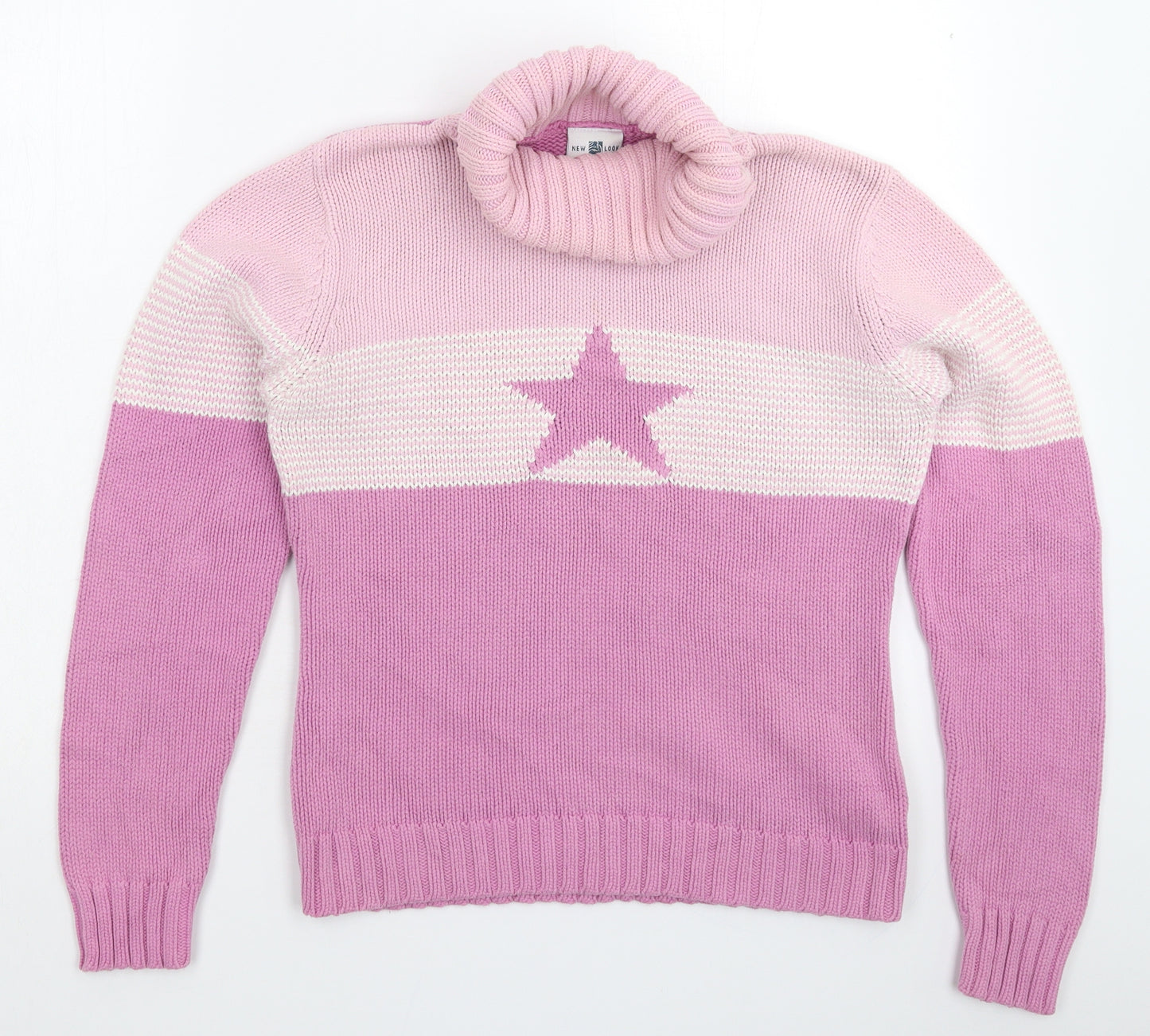 New Look Womens Pink Striped Knit Pullover Jumper Size 16