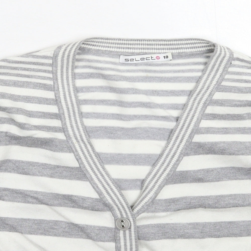 Select Womens Grey Striped Knit Cardigan Jumper Size 10